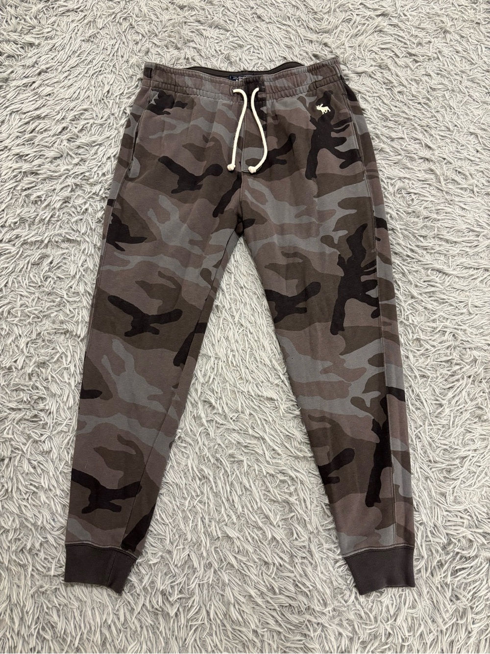 Abercrombie & Fitch Men Camo Fleece Jogger Sweatpants Grey Camouflage Y2K Preppy